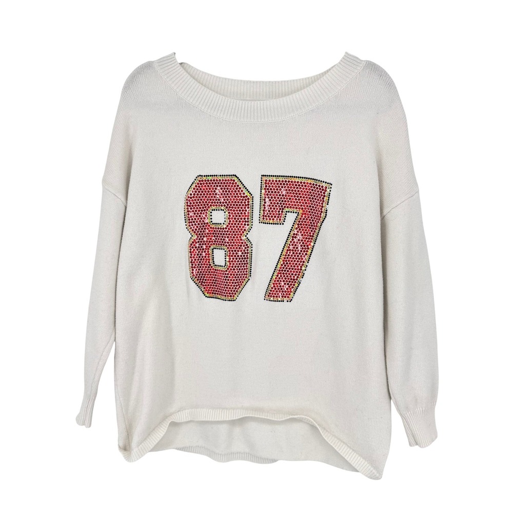 Mel‎ the Clothing Knit Sweater Womens Large White Rhinestone 87 Sporty